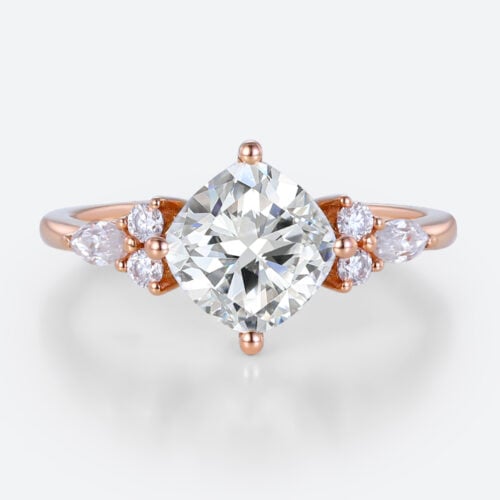 Cushion Cut Lab Diamond Engagement Ring 1.5ct Cluster 4-Prong Ring in Rose Gold