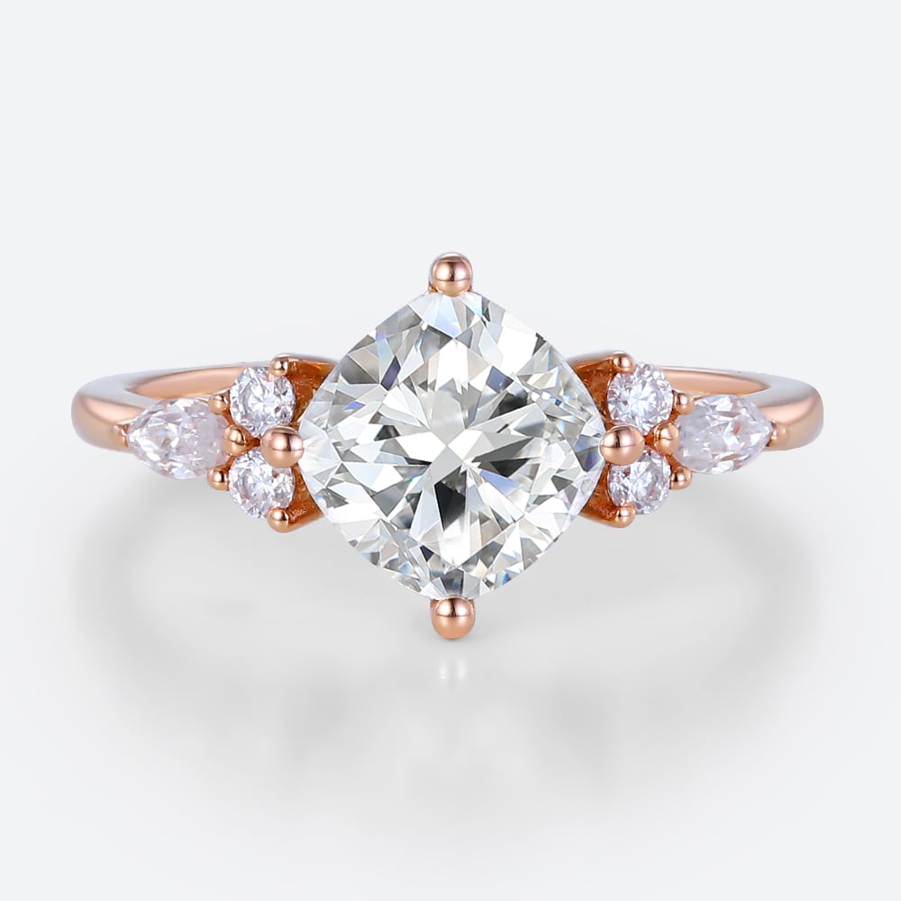 Cushion Cut Lab Diamond Engagement Ring 1.5ct Cluster 4-Prong Ring in Rose Gold
