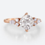 Cushion Cut Lab Diamond Engagement Ring 1.5ct Cluster 4-Prong Ring in Rose Gold