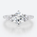 Cushion Cut Lab Diamond Engagement Ring 1.5ct Cluster 4-Prong Ring in White Gold