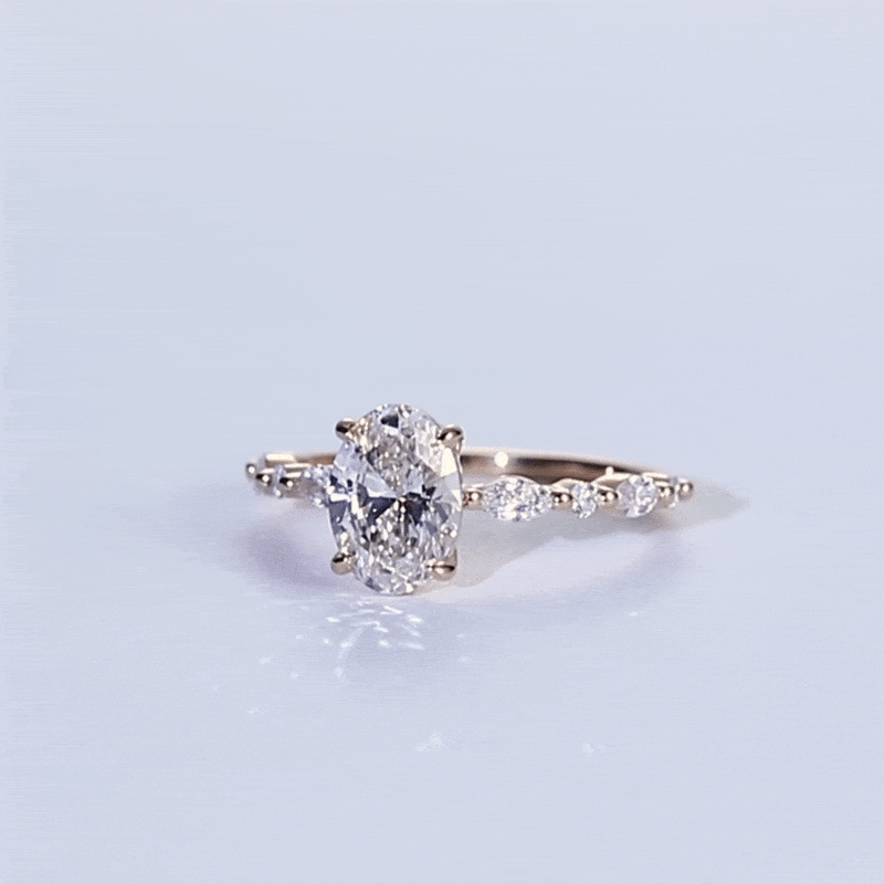Rose Gold Oval Cut 1.5CT Lab Grown Diamond Half Eternity Engagement Ring