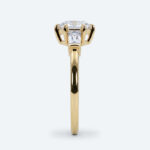 Hexagon Cut Lab Grown Diamond Classic Three Stone 6 Claw Prong Engagement Ring in Yellow Gold (3)