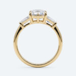 Hexagon Cut Lab Grown Diamond Classic Three Stone 6 Claw Prong Engagement Ring in Yellow Gold (5)