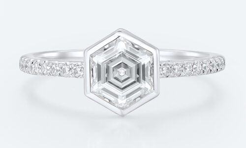 Hexagon Cut 1CT Lab Diamond White Gold Half Eternity Engagement Ring