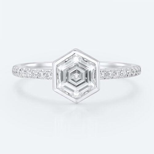Hexagon Cut 1CT Lab Diamond White Gold Half Eternity Engagement Ring