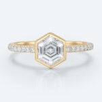 Hexagon Cut 1CT Lab Diamond Yellow Gold Half Eternity Engagement Ring