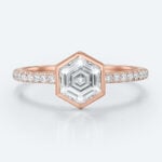 Hexagon Cut 1CT Lab Diamond Rose Gold Half Eternity Engagement Ring