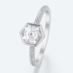 Hexagon Cut Lab Grown Diamond Pavé Bezel Setting Engagement Promise Ring (4)