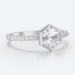 Hexagon Cut Lab Grown Diamond Pavé Bezel Setting Engagement Promise Ring (6)