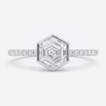 Hexagon Cut Lab Grown Diamond Pavé Bezel Setting Engagement Promise Ring in White Gold (3)