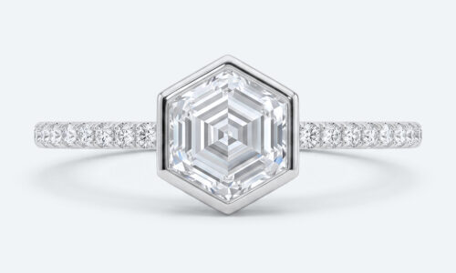 Hexagon Cut Lab Grown Diamond Pavé Bezel Setting Engagement Promise Ring in White Gold (3)