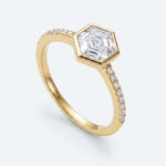 Hexagon Cut Lab Grown Diamond Pavé Bezel Setting Engagement Promise Ring in White Gold (6)