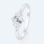 Hexagon Cut Lab Grown Diamond Three stone 6 Claw Prong Engagement Ring (7)