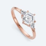 Hexagon Cut Lab Grown Diamond Three stone 6 Claw Prong Engagement Ring in White Gold (3)