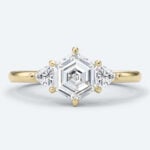 Hexagon Cut Lab Grown Diamond Three stone 6 Claw Prong Engagement Ring in White Gold (5)