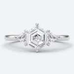 Hexagon Cut Lab Grown Diamond Three stone 6 Claw Prong Engagement Ring in White Gold (6)