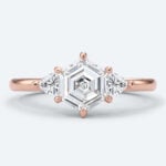 Hexagon Cut Lab Grown Diamond Three stone 6 Claw Prong Engagement Ring in White Gold (7)
