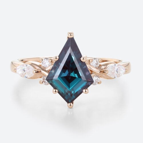 Kite Cut Alexandrite Ring Rose Gold 1ct Vintage Engagement Ring