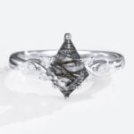 Oval Cut Black Rutilated Quartz​ Diamond Side Stone Engagement Ring