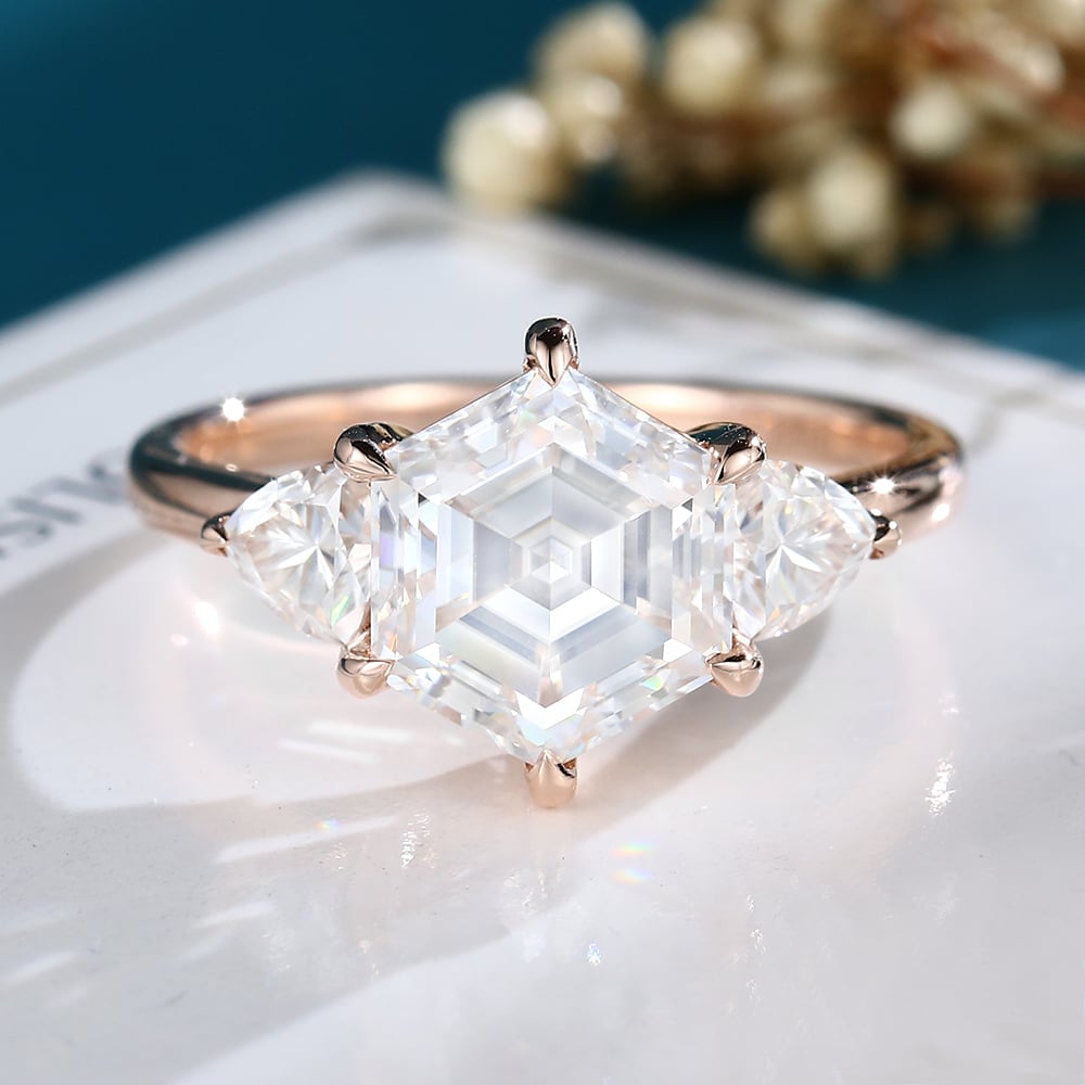 Hexagon engagement ring hot sale rose gold