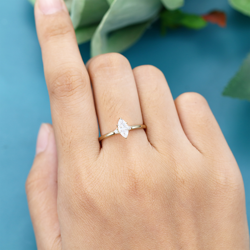 LisaJewelry Marquise Cut Lab Diamond Vintage Gold Engagement Ring 1