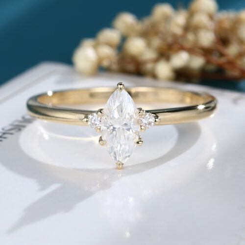 LisaJewelry 14K Yellow gold lab made diamond engagement rings vintage