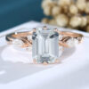 LisaJewelryUS Emerald Cut White Sapphire Rose Gold Engagement Ring