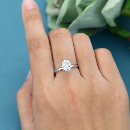 LisaJewelryUS Oval Cut 2ct Lab Grown Diamond White Gold Double Claw Engagement Ring 4