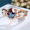 LisaJewelryUS Pear Shaped Alexandrite Rose Gold Engagement Ring Set