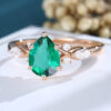 LisaJewelryUS Pear Shaped Emerald Rose Gold Vintage Engagement Ring