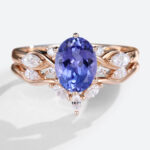 Oval Cut Tanzanite Engagement Ring Set Stackable Bridal Bands