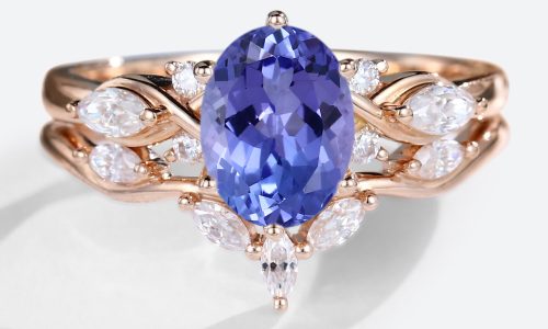 Oval Cut Tanzanite Engagement Ring Set Stackable Bridal Bands