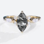 Marquise Cut Black Rutilated Quartz Ring Side Stone Engagement Ring