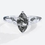 Marquise Cut Black Rutilated Quartz Ring Side Stone Engagement Ring