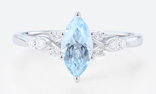 Marquise Cut Diamond & Aquamarine Engagement Ring (1)