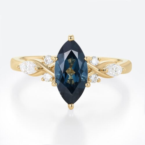 Yellow Gold Marquise Cut London Blue Topaz Engagement Ring Vintage Bridal Ring