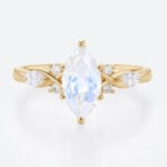Yellow Gold Moonstone Ring Marquise Cut Moonstone Engagement Ring Anniversary Gift