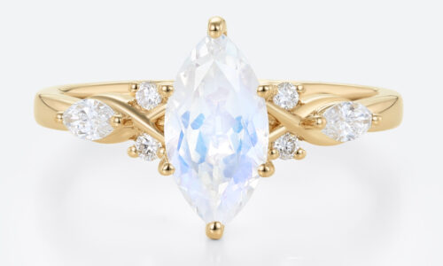 Yellow Gold Moonstone Ring Marquise Cut Moonstone Engagement Ring Anniversary Gift