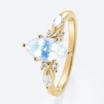 Yellow Gold Moonstone Ring Marquise Cut Moonstone Engagement Ring Anniversary Gift