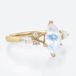 Yellow Gold Moonstone Ring Marquise Cut Moonstone Engagement Ring Anniversary Gift
