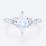 White Gold Moonstone Ring Marquise Cut Moonstone Engagement Ring Anniversary Gift