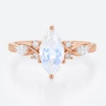 Rose Gold Moonstone Ring Marquise Cut Moonstone Engagement Ring Anniversary Gift