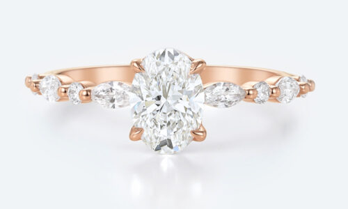 Rose Gold Oval Cut 1.5CT Lab Grown Diamond Half Eternity Engagement Ring