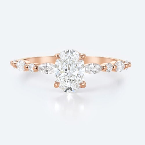 Rose Gold Oval Cut 1.5CT Lab Grown Diamond Half Eternity Engagement Ring