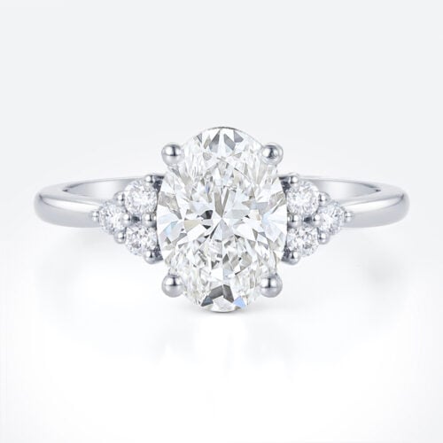 White Gold Oval Lab Grown Diamond Rings​ 1.5ct Vintage 4-Prong Engagement Ring