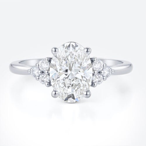 White Gold Oval Lab Grown Diamond Rings​ 1.5ct Vintage 4-Prong Engagement Ring