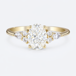 Yellow Gold Oval Lab Grown Diamond Rings​ 1.5ct Vintage 4-Prong Engagement Ring