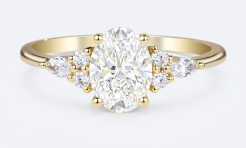 Yellow Gold Oval Lab Grown Diamond Rings​ 1.5ct Vintage 4-Prong Engagement Ring