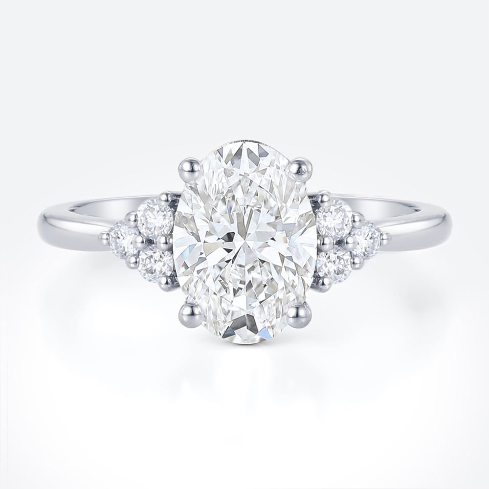 White Gold Oval Lab Grown Diamond Rings​ 1.5ct Vintage 4-Prong Engagement Ring