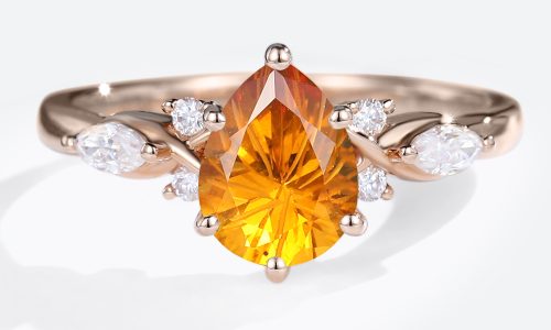 Pear Shaped Citrine Engagement Ring Rose Gold Anniversary Gift (1)